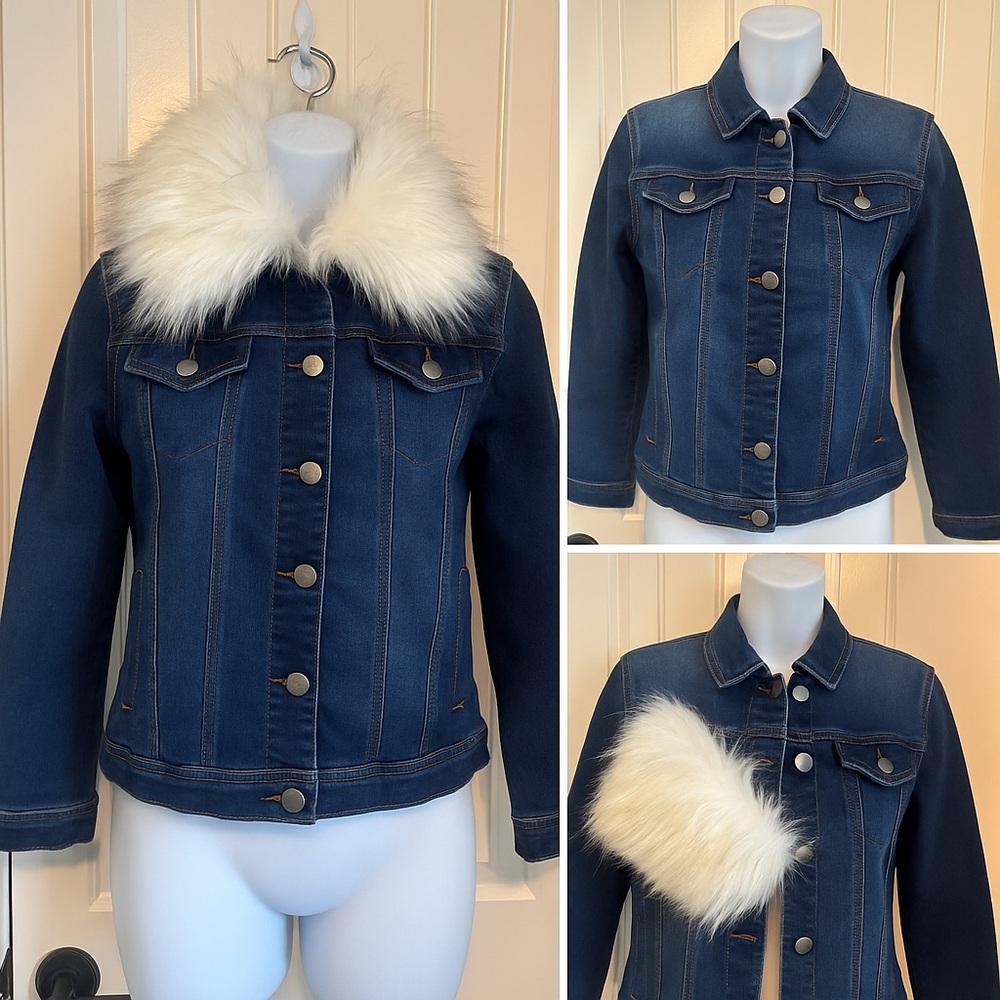Tahari Cropped Jean Jacket w/ White Removable Faux Fur – Penny Lane Vibes, Small